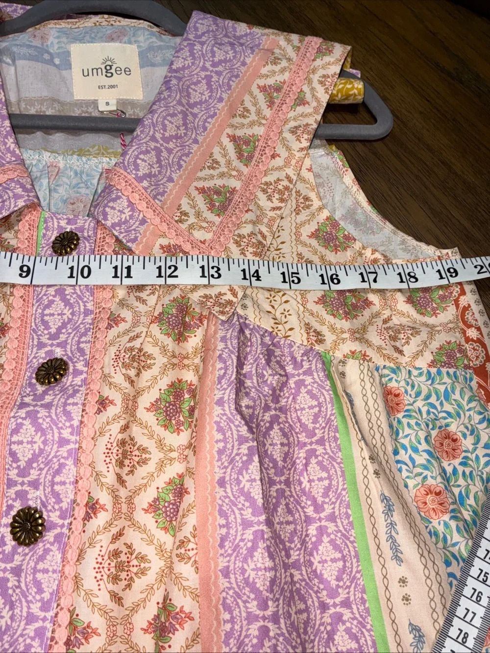 Umgee Lavender, Pink & Mustard Patchwork Button-Down Dress - Picture 4 of 9